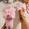 Women's Plush Anti-Slip Home Slippers, Bowknot Cherry Decorations, Textile Upper, All Seasons Comfortable Shoes, Fluffy Home Slippers