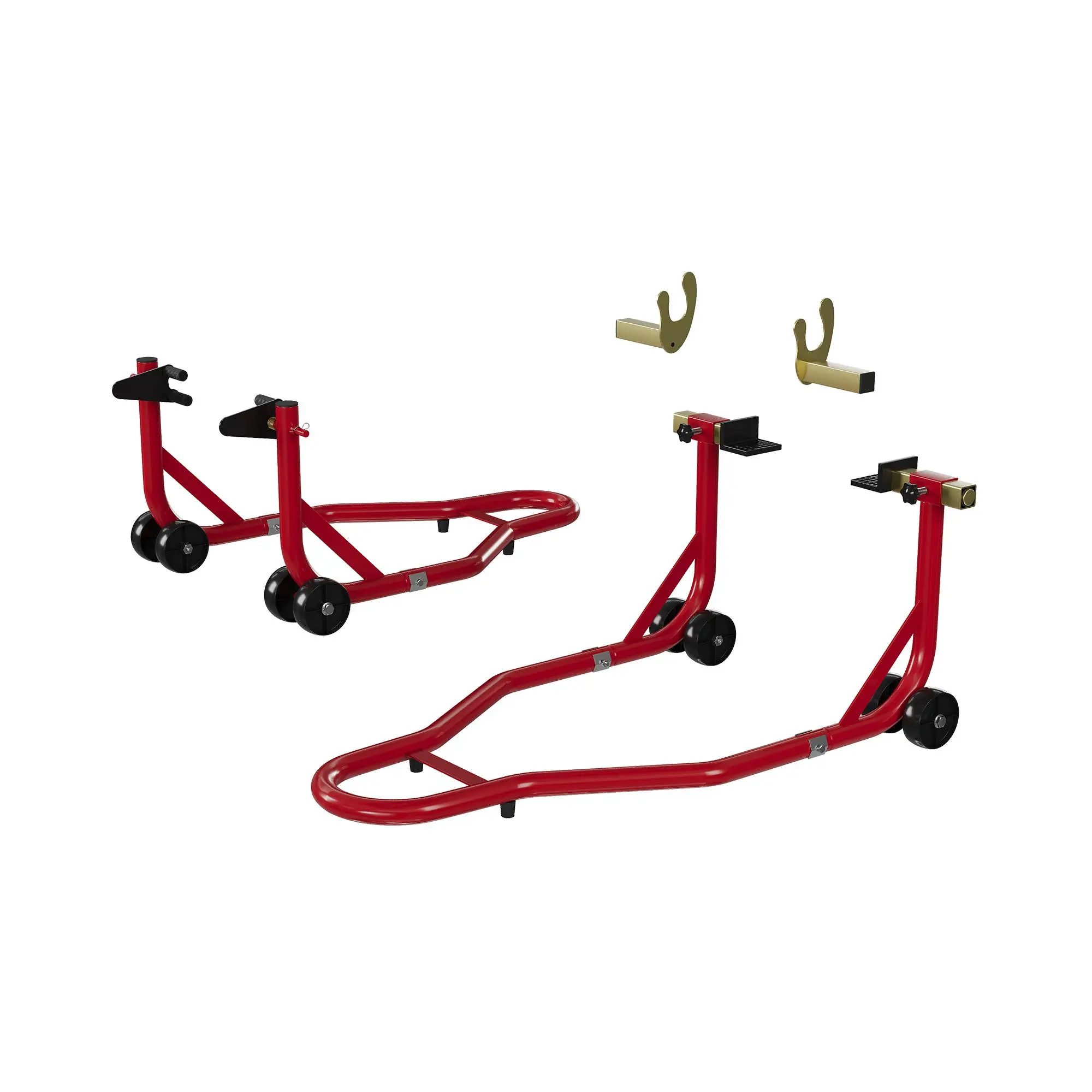 2PCS Powdercoat Tough Motorcycle Bike Stand - Cold Rolled Steel Rear Wheel Lift with Adjustable Arms, U+L Swingarm Spools, 900 LBS Capacity, Clamp-Secure Hold, Easy Setup for Most Motorcycles' Maintenance & Repairs, Red