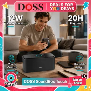 DOSS SoundBox Touch Wireless Bluetooth Speaker - 12W HD Sound, IPX5 Water Resistant, 20H Playtime, Touch Control, Handsfree Stereo, Rechargeable Micro USB Charging, Portable Audio for Smart Devices, Outdoor Use, Black fathersdaygift, Bluetooth Speakers, B