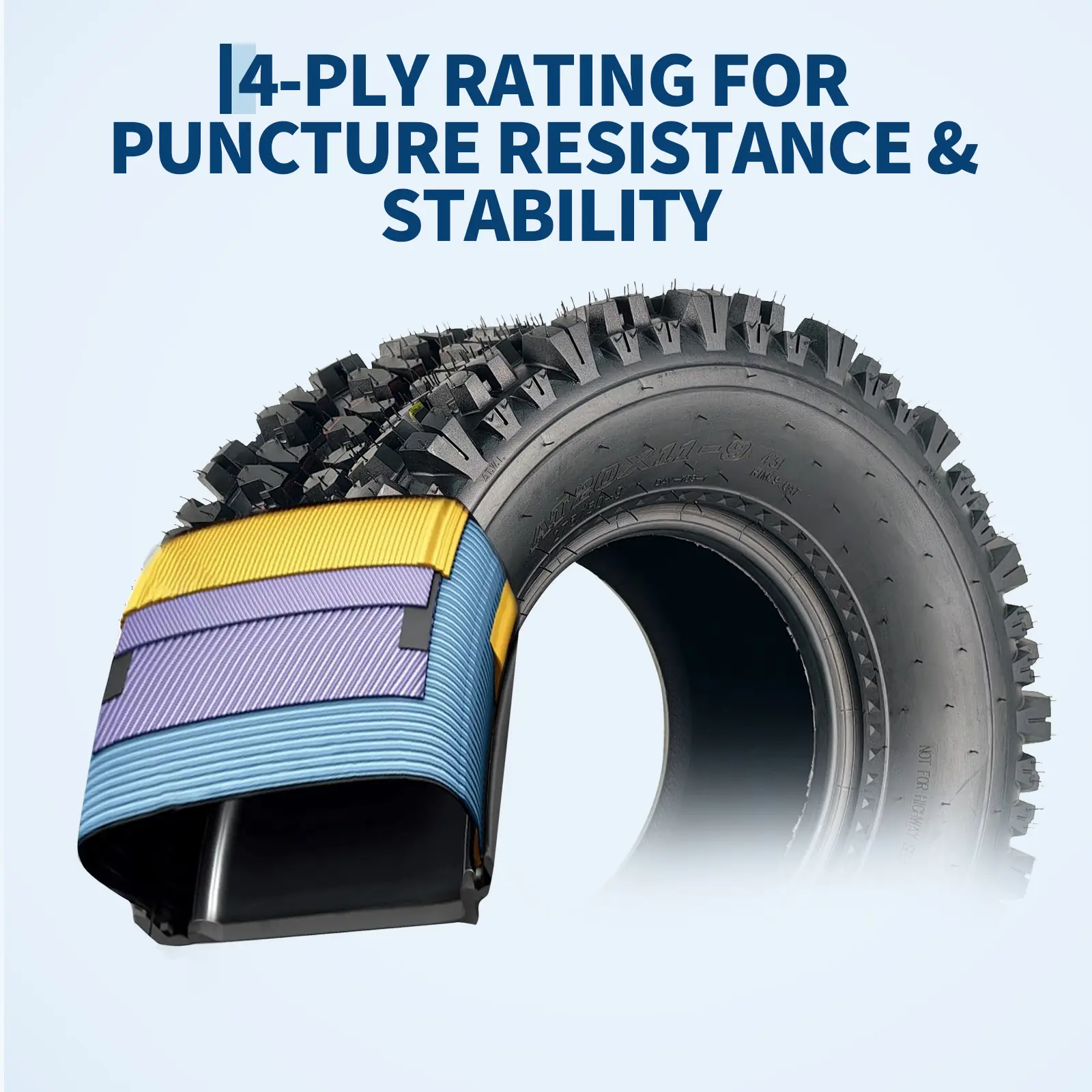 High-Traction Knobby ATV/UTV Tires Set, Tubeless All-Terrain Sport Racing Tires, Durable 4-Ply Construction for Off-Road Quad & Four Wheeler, Includes 2 Tires, Sizes 18x9.5-8 / 19x7-8 Front & 20x11-9 Rear