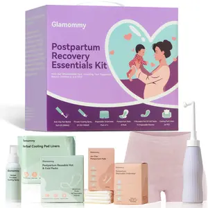 Glamommy Postpartum Recovery Kit for New Moms – Includes Peri Bottle, Cooling Spray, Disposable Underwear, Postpartum Pads, Hot & Cold Packs & Soothing Liners for Labor & Delivery Care