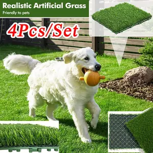 4pcs/set Artificial Grass Set, Plastic Lawn with Drain Holes, Interlocking Synthetic Grass for Balcony, Patio, Garden, Pet Area