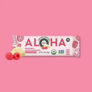 ALOHA Raspberry White Chocolate Protein Bar | 12 Bars | 14g Plant Protein, 3g Sugar | Certified USDA Organic, Vegan, Gluten-Free | Real Raspberry + Creamy White Chocolate