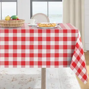 Gingham Checkered Tablecloth Rectangle - Outdoor Waterproof Buffalo Plaid Table Cloth, Stain Resistant Washable Table Cover for Picnic, Camping, Dining - Red and White