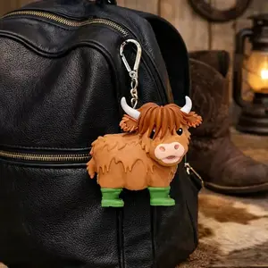 Cute Scottish Highland Cow Keychain  3D Printed Keyring for Men Women Kids