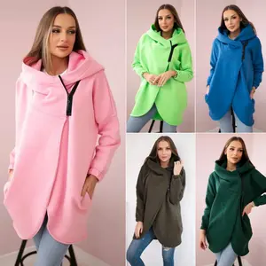 Women's Plus Size Solid Color Hooded Fleece Sweatshirt - Longsleeves Zipper Jacket, Lady's Casual Sports Tops & Clothes (2026 Amazon Collection)
