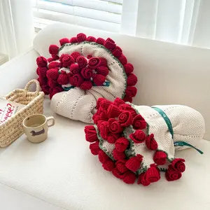 Multifunctional Rose Blanket, Car Office Cover Blanket, Perfect Gift, Decorative Living Room, All-Season Use, Hand Knitted Rose Blanket, Soft Warming Blanket, Rose Flower Blanket