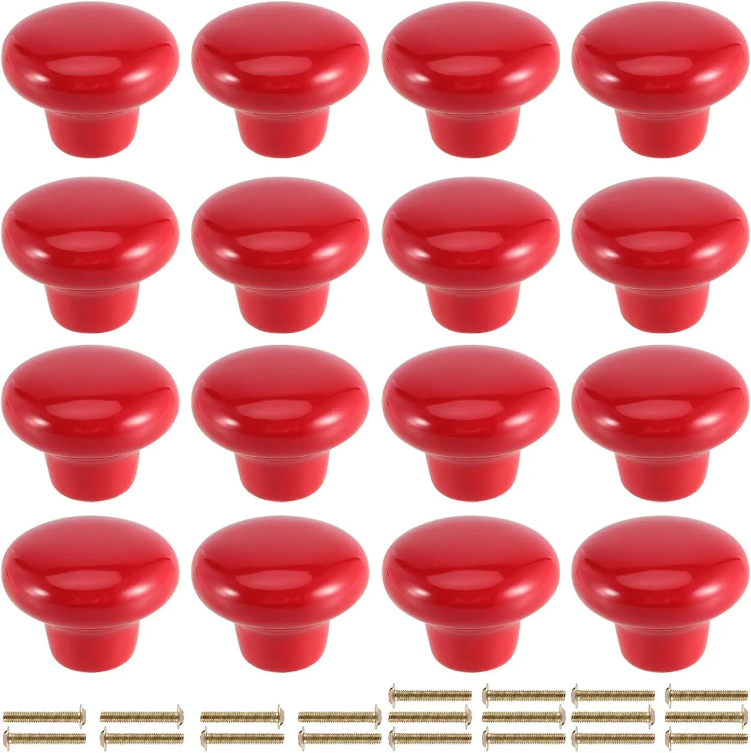 16 Pack Red Ceramic Cabinet Knobs, 32 MM/1.26Inch Single Hole Ceramic Door Knobs with Screws, Button Round Mushroom Door Pulls for Kitchen Cabinet, Cupboard, Wardrobe, Dresr