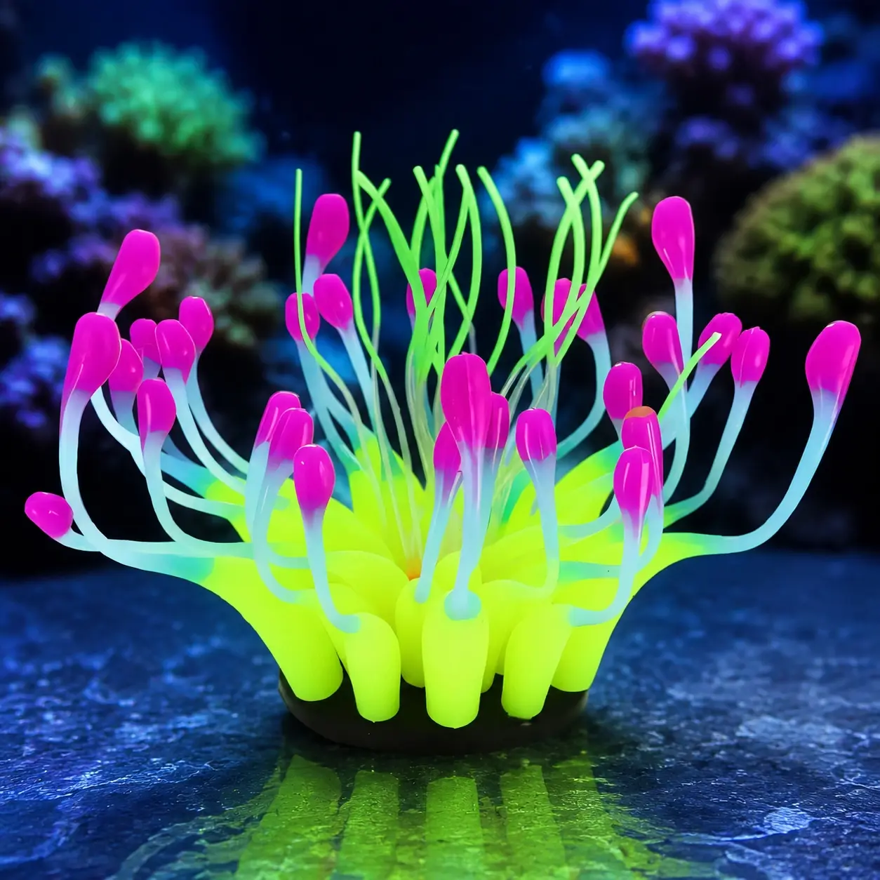 Glow in The Dark Artificial Aquarium Plants Coral Reef Decor Set, Tropical Fish Tank Ornament with Waterproof Anti-Algae Lighting, DIY Home Aquascaping Decorations, Safe Silicone Pet Fish Habitat