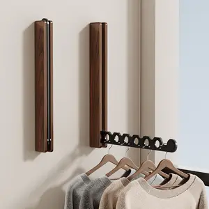 Walnut folding invisible clothes rack balcony home wall hanger Space Saving Hanger