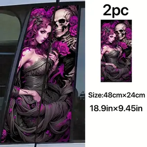 2 Pack Car B Pillar Black Rose Skull Sticker Decal Waterproof Sun Protection Anti Scratch Easy Apply Remove Car Door Pill Protection Film Decorative Decal