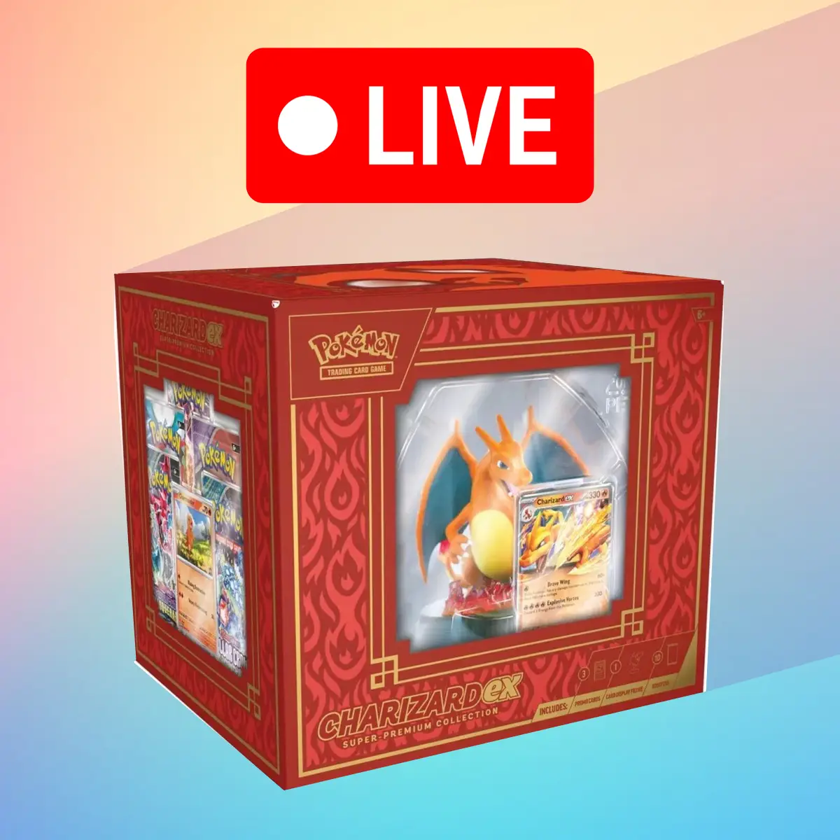 LIVE Charizard Super Premium Collection Pokémon TCG with Charizard Card Statue, 10 Packs, Promo Charizard and more!
