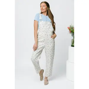 Bluebell Garden Overalls - Cream with Blue Floral Print