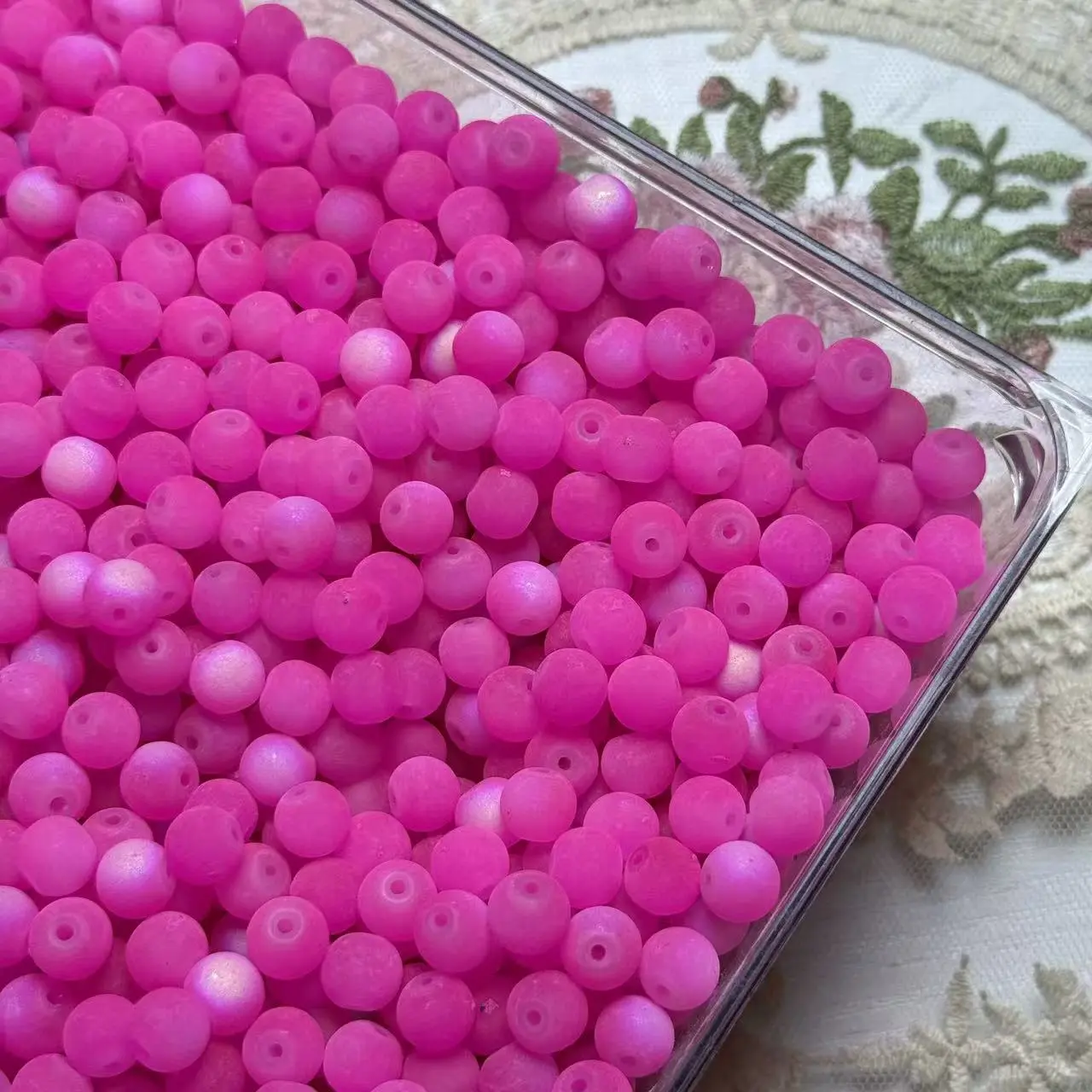 【A35】8mm Hot Pink Matte Glass Bead 50ML