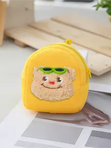 Cute Coin Purse, Bear Head Design, Plush Material, Cartoon Style, Portable Earphone Case, Keychain Wallet, Perfect Gift