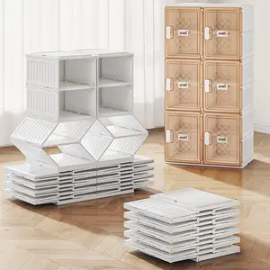 Collapsible Storage Cabinet with Clear Doors, Stackable Foldable Organizer for Closet & Bedroom