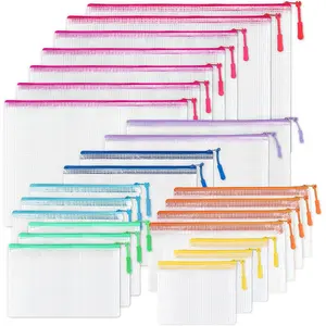 24 Pcs Mesh Zipper Pouch Bags, 8 Sizes Waterproof Clear Plastic Zipper Pouches for Organizing, Classroom, Travel, Office Supplies