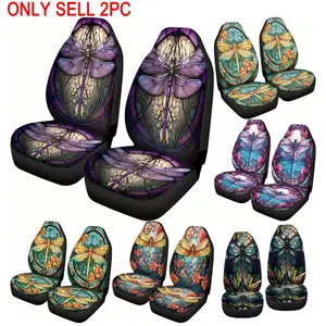 2pcs/set Dragonfly Pattern Printed Car Seat Covers, Universal Fit for Car, Suv, Sedan, Truck, Front Seats Protector, Car Seat Protectors for Men and Women