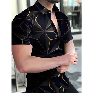 This men's short-sleeve shirt features a unique geometric pattern reminiscent of radial shapes, adding an avant-garde and modern touch to your wardrobe. It's perfect for those who embrace urban casual style