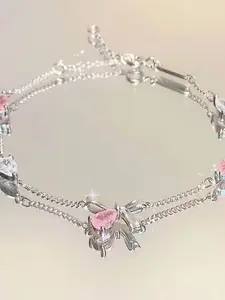 Zircon Sakura Bow Flower Design Bracelet for Women, Exquisite Trendy Bracelet, Elegant Light Luxury Style, High-Quality Cold Sense, Best Friend Gift Jewelry, Fashionable Bracelet, Pretty Bracelet, Fashion Bracelets