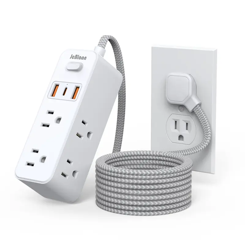 Power Strip Surge Protector - 6 Widely Outlets with 3 USB Ports (1 USB C), 3-Side Outlet Extender Strip, 5 Ft Extension Cord Flat Plug.