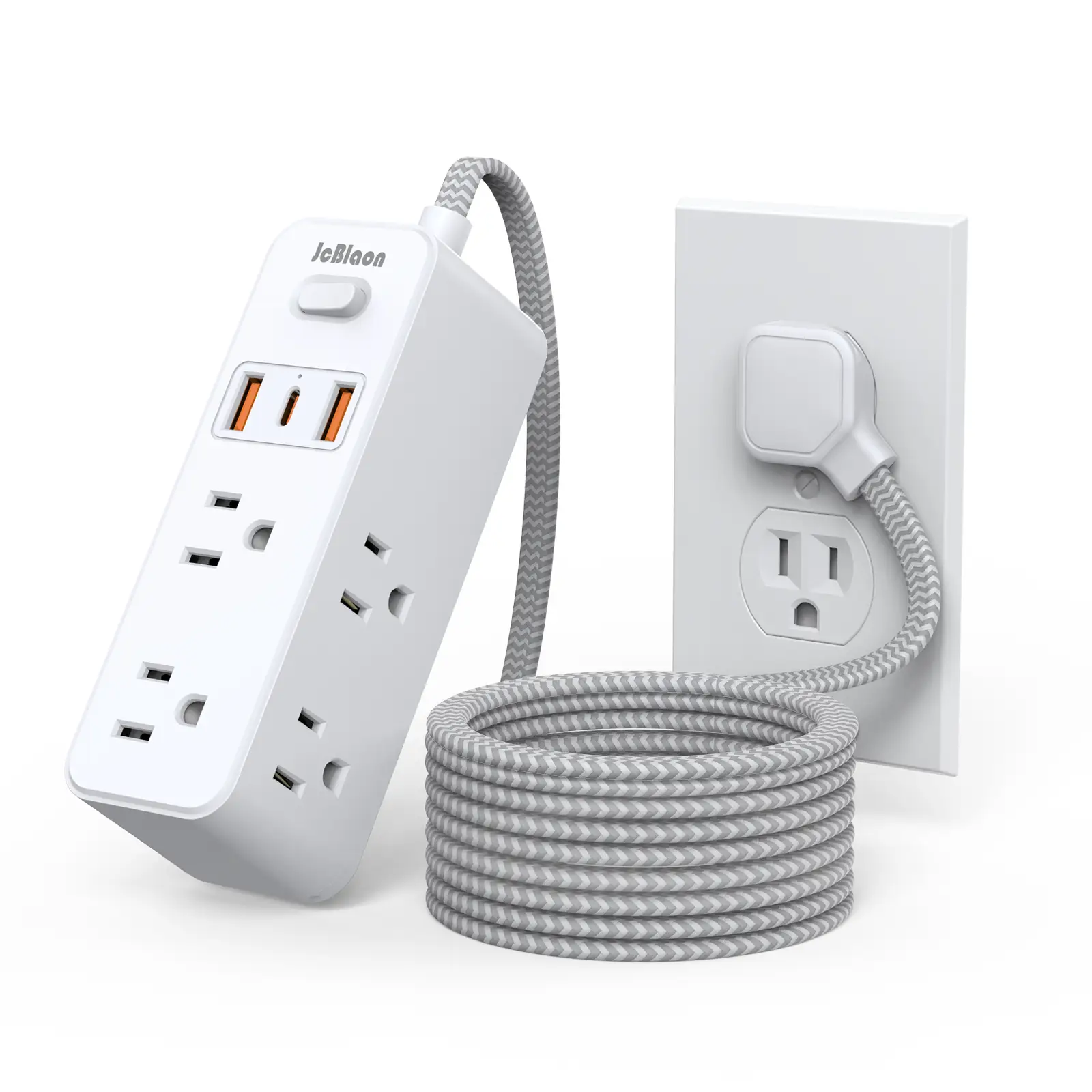 Power Strip Surge Protector - 6 Widely Outlets with 3 USB Ports (1 USB C), 3-Side Outlet Extender Strip, 5 Ft Extension Cord Flat Plug.