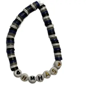 HMHAS Themed Friendship Bracelet with Black White and Blue Beads and Pearls