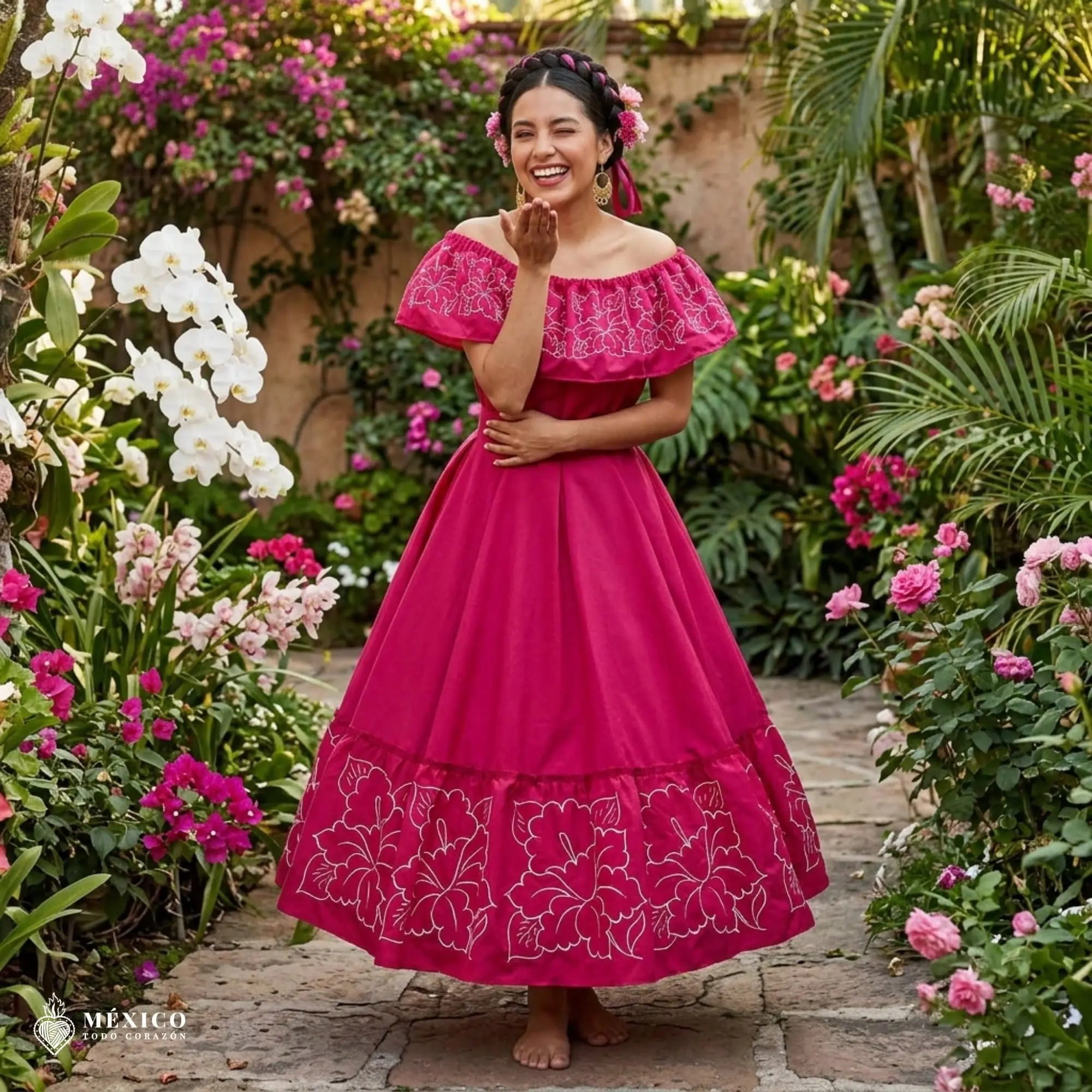 Pink Traditional Mexican Embroidered Alcatraz Dress  Handmade Special  Edition. - TikTok Shop