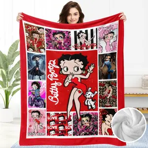 BETTY BOOP Cartoon Flannel Blankets Soft Warm Cozy for Couch Bed Travel Office Versatile All Season Gift Women's Comfort Accessory Blanket Gift Made in USA