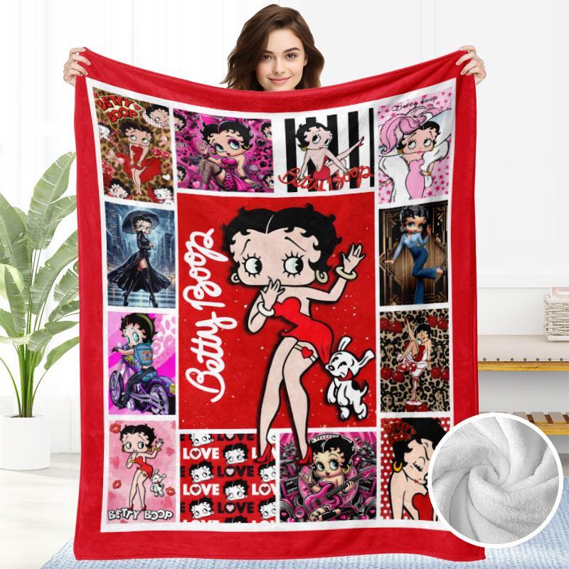 BETTY BOOP Cartoon Flannel Blankets Soft Warm Cozy for Couch Bed Travel Office Versatile All Season Gift Women's Comfort Accessory Blanket Gift Made in USA
