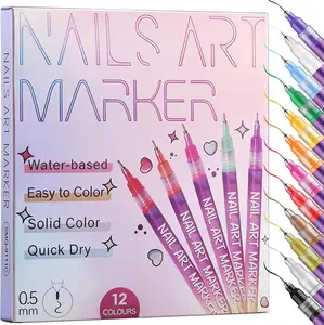 12 Color Nail Art Pens Set – 0.5mm Acrylic Nail Polish Markers with Fine Liner Tip for DIY Nail Design & Manicure