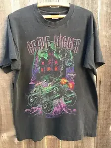 Vintage 1988 Grave Digger Race Team Monster Truck Charcoal Cotton Shirt S-5XL