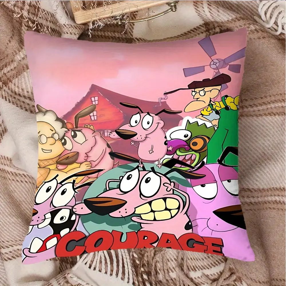 Courage the Cowardly Dog Pillowcase - Double-Sided Printed Cushion Cover with Zipper Closure, Machine Washable Polyester - for Living Room, Bedroom, Office Decor - for Birthday, Halloween, Christmas Presents