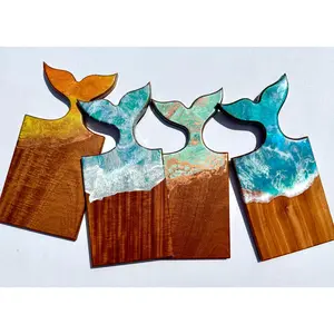 Whale Tail Serving Board Handcrafted Mahogany & Resin Custom Engraved Charcuterie Tray Coastal Kitchen Statement 7 x 15 inches FDA Food-Safe Epoxy Resin Oil & Wax Finish Handmade Stylish Knives Chopping Board