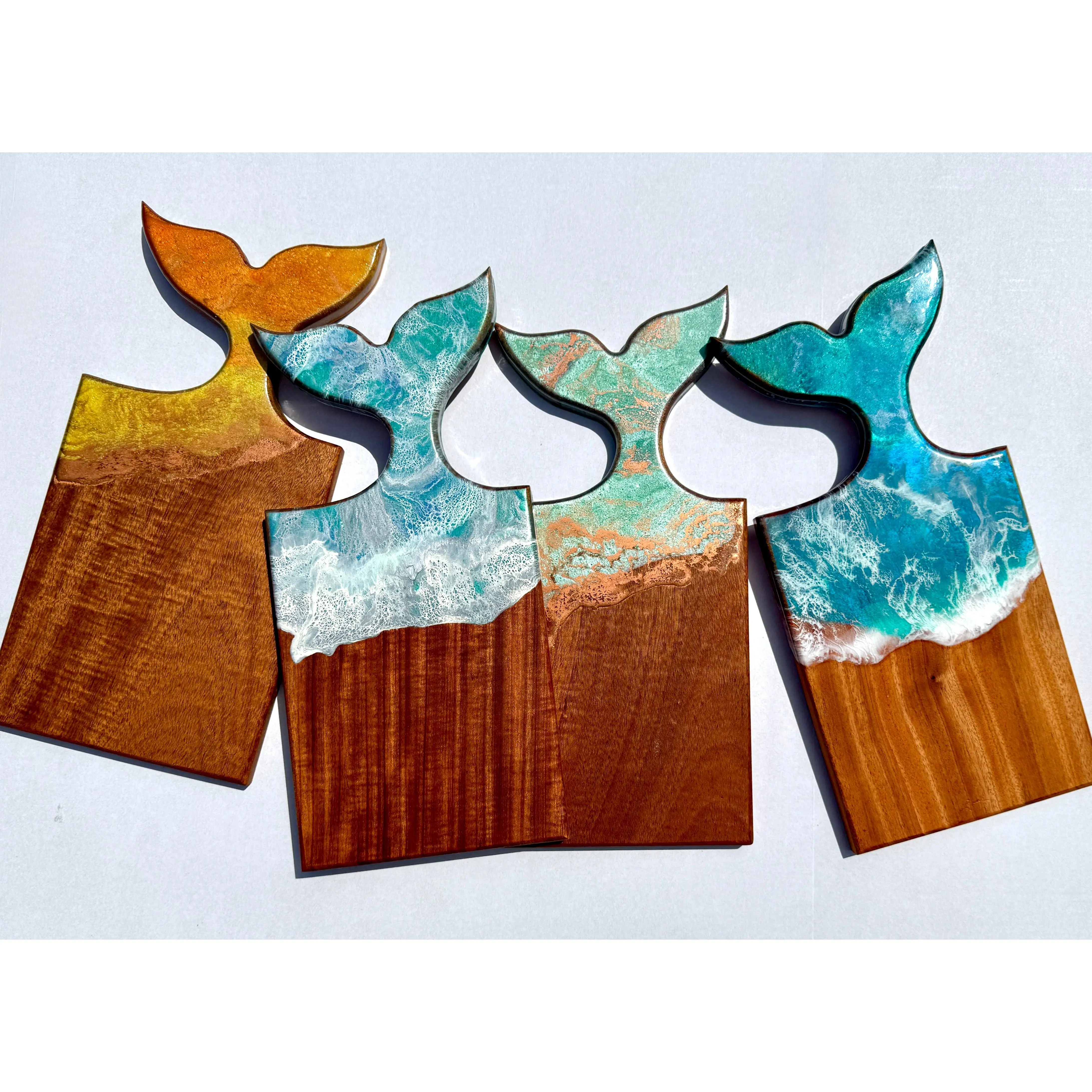 Whale Tail Serving Board Handcrafted Mahogany & Resin Custom Engraved Charcuterie Tray Coastal Kitchen Statement 7 x 15 inches FDA Food-Safe Epoxy Resin Oil & Wax Finish Handmade Stylish Knives Chopping Board
