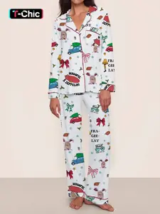 Women's Christmas Story Pajama Set, Fall & Winter Long Sleeve Sleepwear Loungewear, Comfortable Loose-Fitting Home Wear, Perfect Party Gift