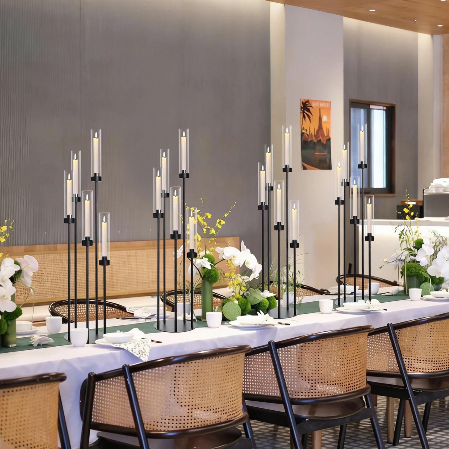 39.8" Matte Black 5-Arm Candelabra with Acrylic Shades,Tall Floor Candle Holder for Wedding Table Birthday Party Home Decoration Fit LED Taper Candles