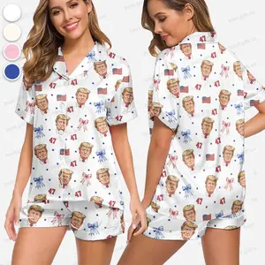 Trump Pajama Set, Trump Premium Satin Pajama, Trump Supporter Sleepwear, Women Lounge Wear, Premium Pajamas, Gift For Her Him