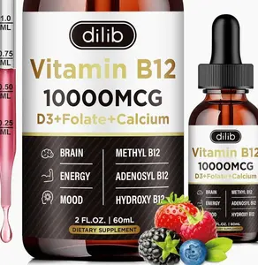 Vitamin B12 Complex 10000 mcg | Vegan Triple Liquid B-12 Drops Sublingual Supplement | Methylcobalamin & Adenosylcobalamin & Hydroxo Blend for Long-Lasting Energy and Healthy Metabolism Berry Flavor