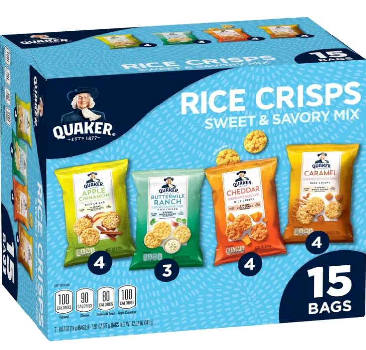 Quaker Rice Crisps, 4 Flavor Sweet and Savory Variety Mix, 15 count