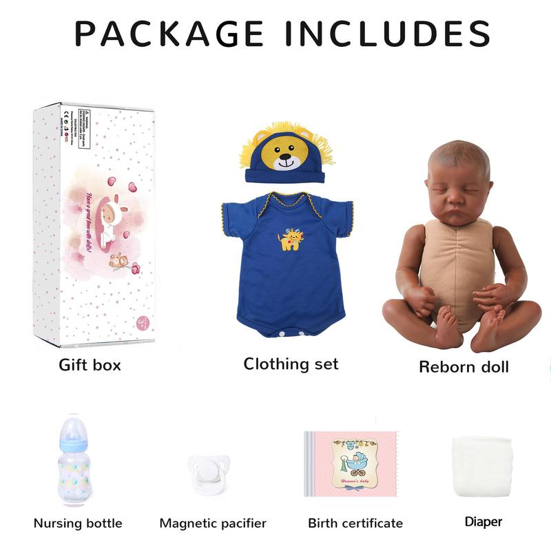 [WOOROY] Reborn Baby Doll - Birthday & Christmas Gift, 18 In African American Skin Doll, Black and Brown Skin, Soft Cloth Body & Hand-painted Hair, Gifts for Kids 3+