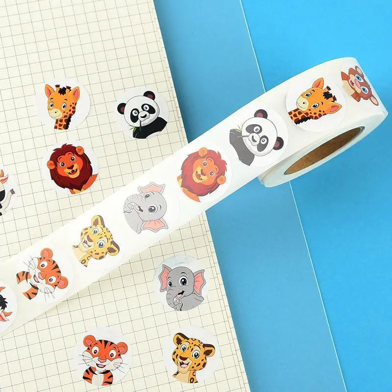 Round Cartoon Animal Pattern Sticker 500pcs/roll Multipurpose Decoration Sticker Packs Funny Stickers for School, Office, Home