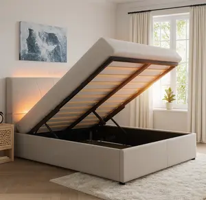 Avenco Full/Queen/King Size Upholstered Bed Frame, Adjustable LED Wing Headboard，Charging Station, Built-in Underbed Storage Drawers, No Box Spring Needed