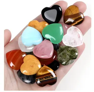 QINJIEJIE 10PCS Crystals Heart Healing Stones Rose Quartz Amethyst Polished Love Stone Palm Natural Gemstones Set Wholesale Reiki Balancing Meditation 0.8" Trinkets Crystal Gifts for Women Adult Party Favors