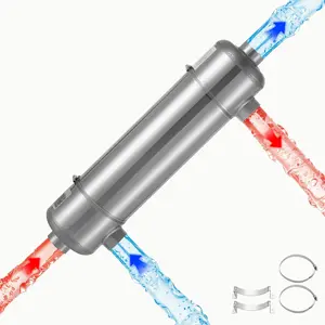 VEVOR Pool Heat Exchanger, 210K BTU Swimming Pool Heater Exchanger, 316L Stainless Steel Construction, High Efficiency Water to Water Transfer Heating System for Spa, Hot Tub, Indoor/Outdoor, Silver