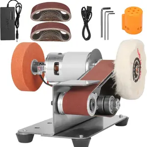 Mini Belt Sander, 15°Electric Bench Grinder Sanding Machine, 7 Adjustable Speed Electric Knife Sharpener, Low Noise Cutter Sharpener Sander for Metal Working DIY, Woodworking, Plastic, Crafts
