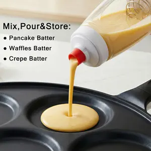 2 Pack Batter Mixer and Dispenser with BlenderBall Wire Whisk, 33 Oz Silicone Squeeze Pancake Batter Dispenser and Mixer, Kitchen Pancake Shaker Batter Dispenser for Cupcakes Muffins Crepes