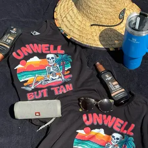 Unwell But Tan Skeleton Beach Graphic Tee, Summer Vacation Shirt