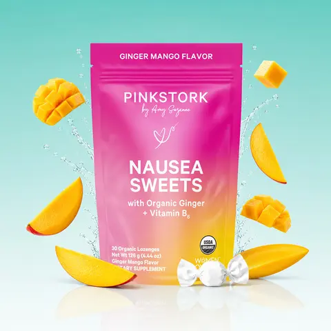 Pink Stork Nausea Support Sweets with Vitamin B6 | 3 Flavors Available | USDA Organic | Peppermint | Ginger | Women's Edible Selfcare Digestive Health Blended Vitamins and Minerals Supplements Chewables Balance Gummies