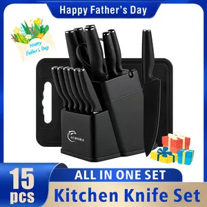 15-Piece Kitchen Knife Set, Includes 6 Knives and 6 Serrated Steak Knives, Suitable for Cutting Meat, Vegetables, Fruits, and Steak, Rust-Resistant and Durable, Stainless Steel Cooking Utensils, Ideal for Outdoor Fun and Valentine's Day Gifting.